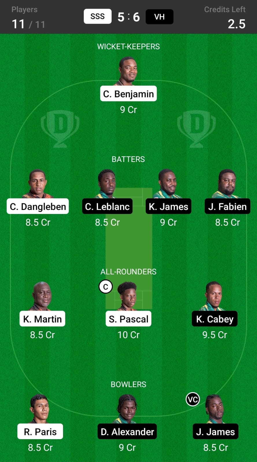 SSS vs VH Head to head prediction