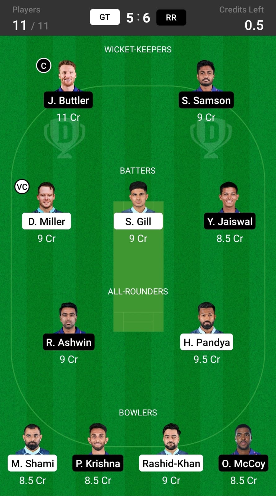 GT vs RR Grand League Team