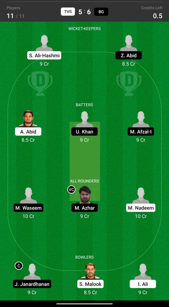 Grand League Dream11 Team Prediction TVS vs BG