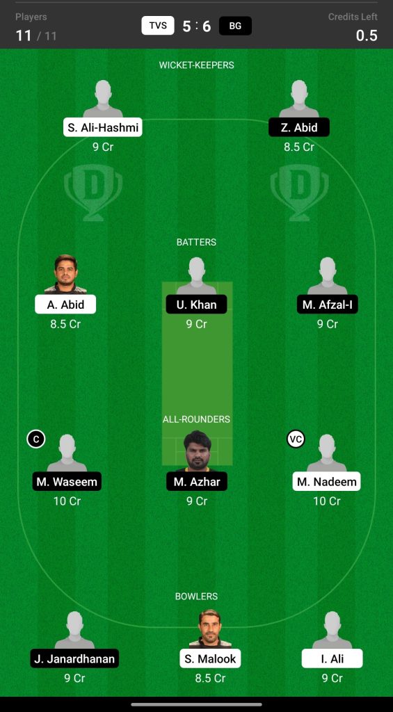 Head to Head Dream11 Team Prediction TVS vs BG