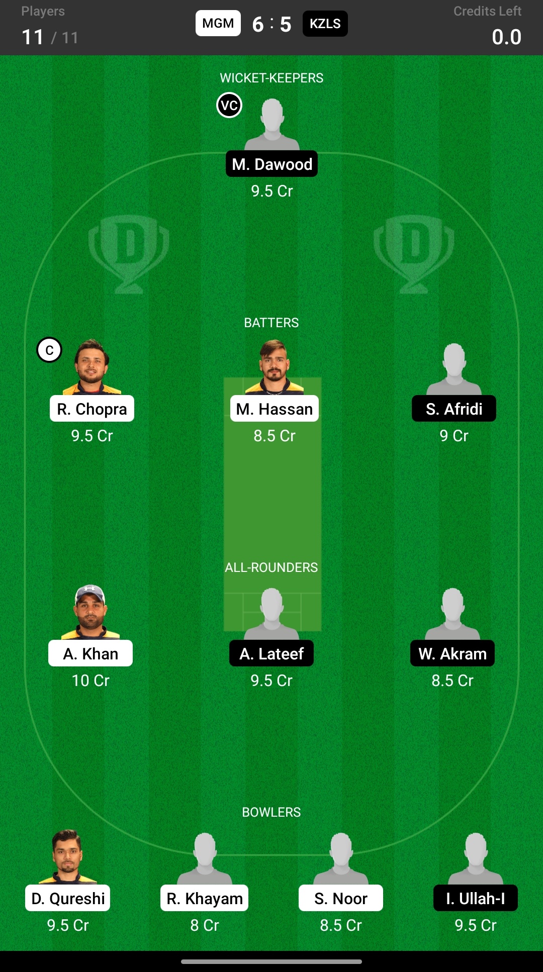 Head to Head Dream11 Team Prediction MGM vs KZLS