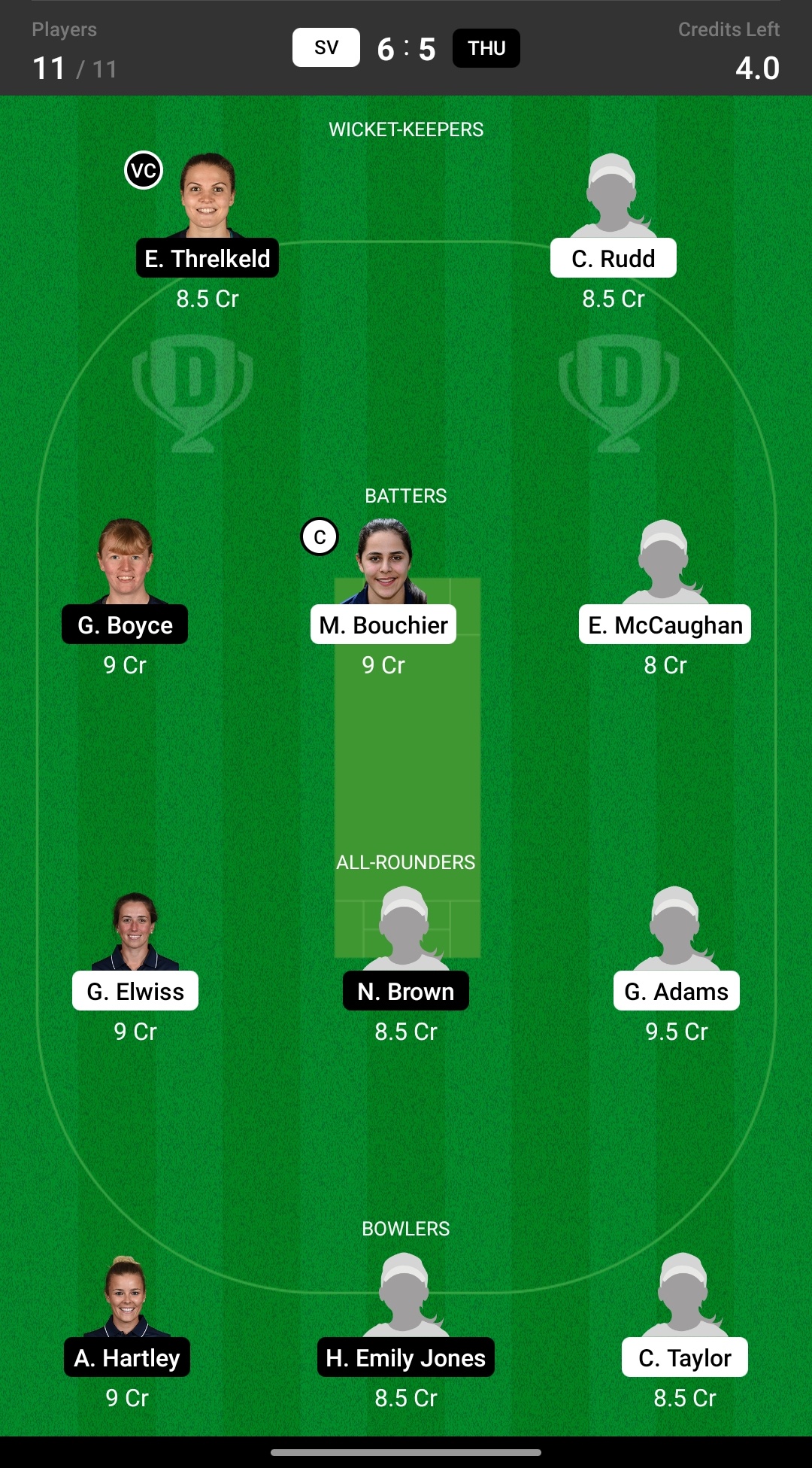 Head To Head Team Dream11 prediction SV vs THU