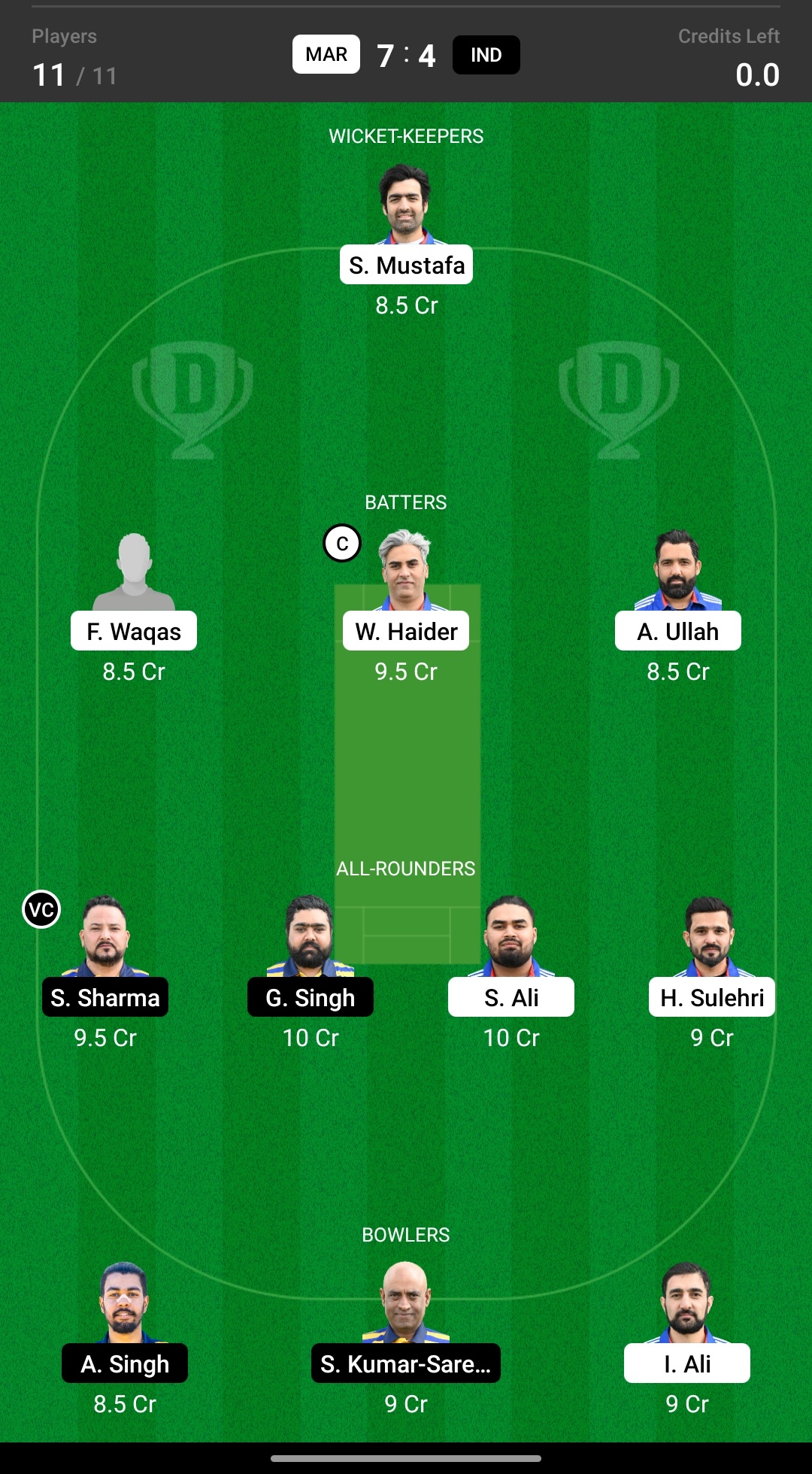 MAR vs IND Head to Head team