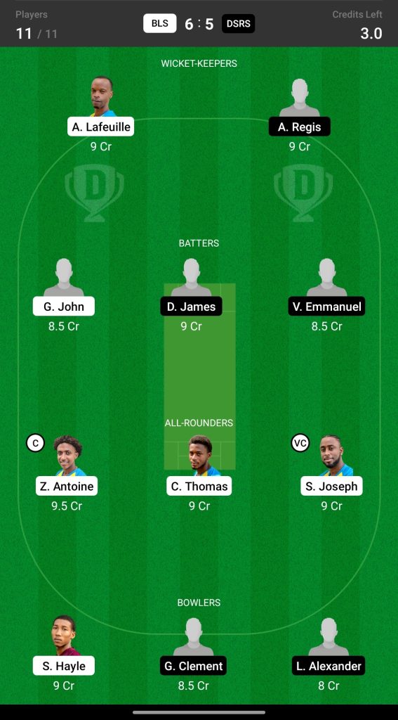 Head to Head Dream11 Team Prediction BLS vs DSRS