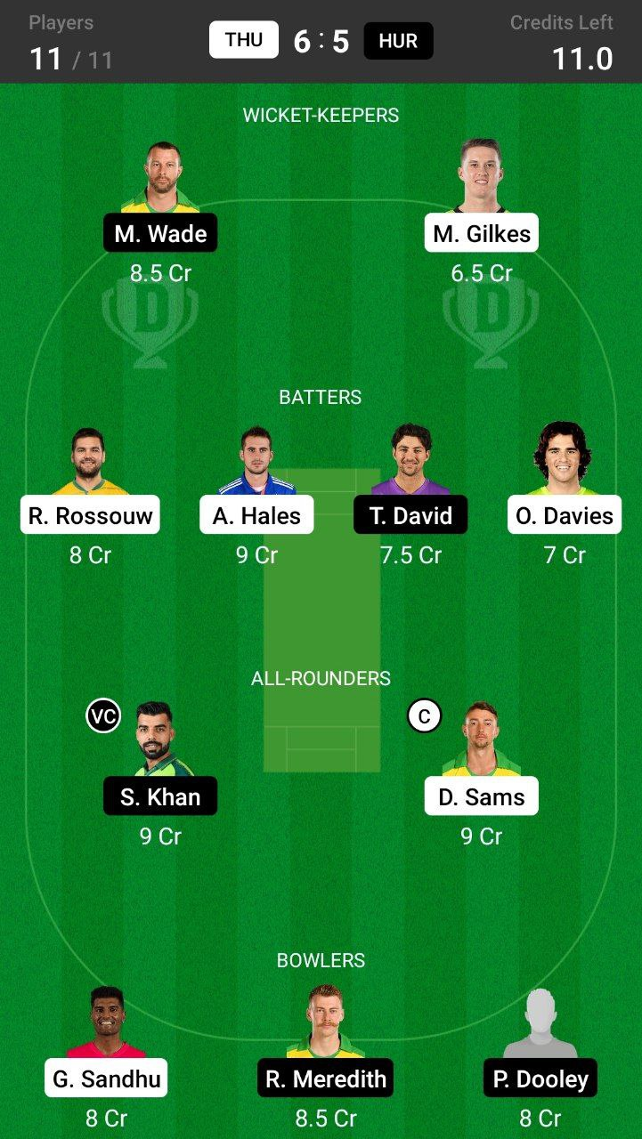 Head-to-Head Dream11 Team Prediction THU vs HUR