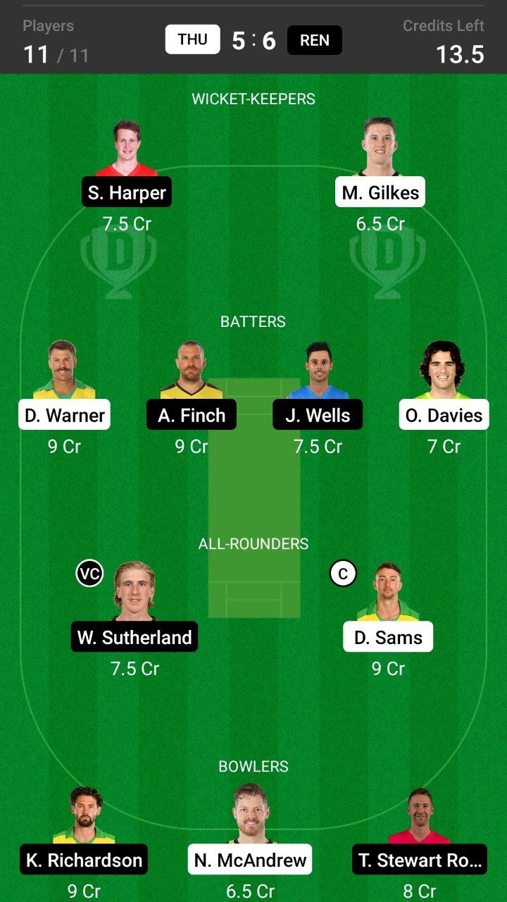 Grand League Dream11 Team Prediction THU vs REN