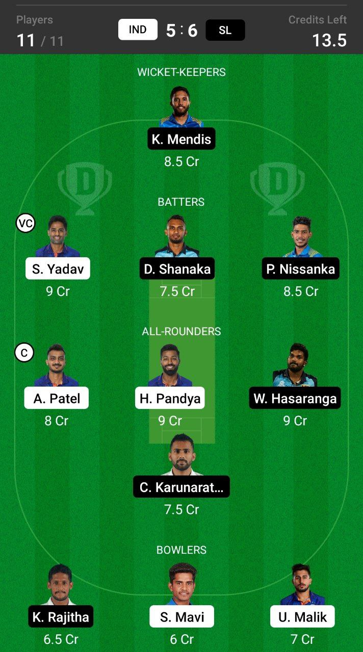 IND vs SL Grand League Team