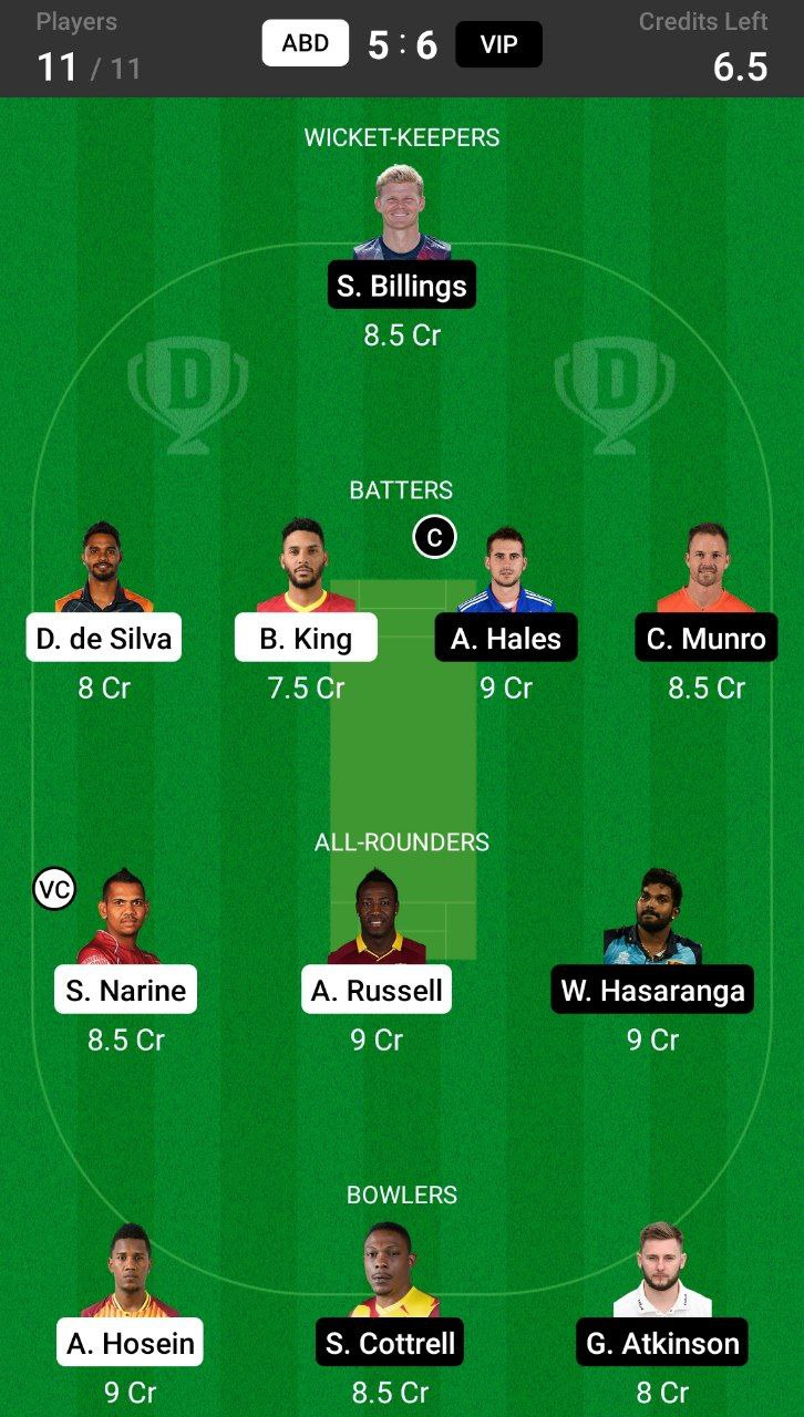 Grand League Dream11 Team Prediction ABD vs VIP