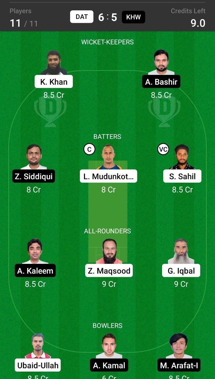 Head-to-Head Dream11 Team Prediction DAT vs KHW