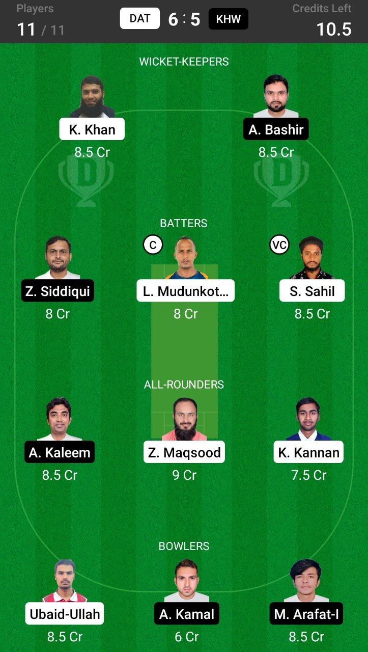 Grand League Dream11 Team Prediction DAT vs KHW