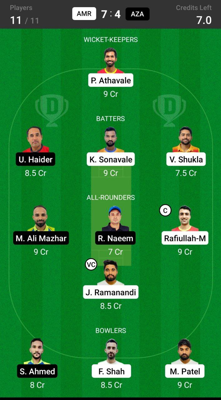 Grand League Dream11 Team Prediction AMR vs AZA