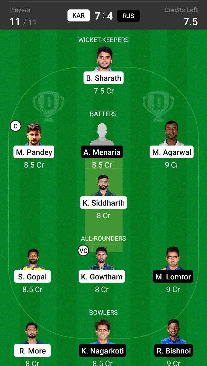 Grand League Team For KAR vs RJS