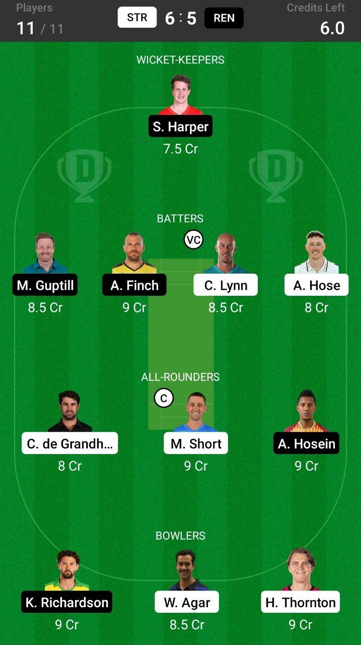 Head-to-Head Dream11 Team Prediction STR vs REN