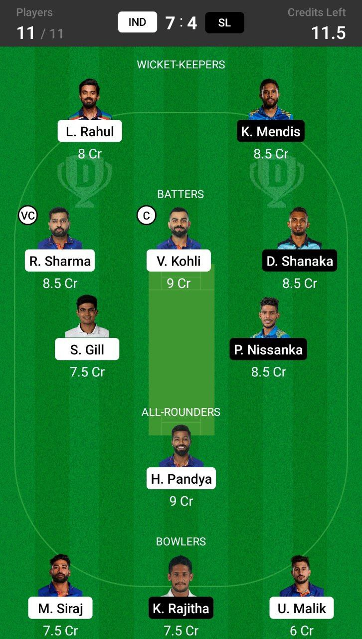 IND vs SL Grand League Team