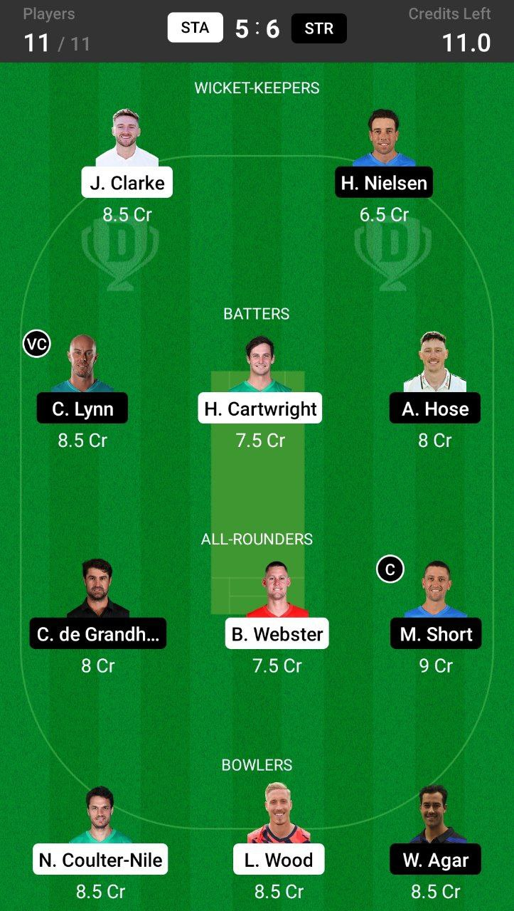 STA vs STR Grand League Dream11 Team Prediction