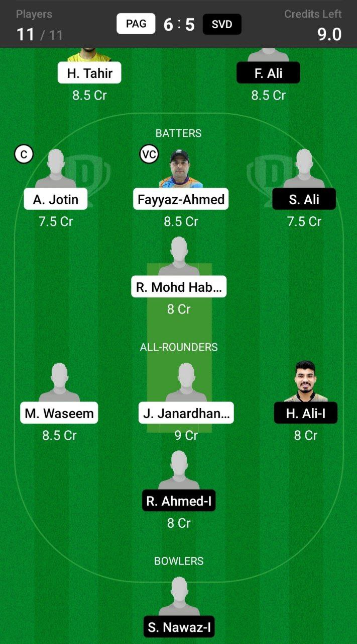 Head-to-Head Dream11 Team Prediction PAG vs SVD