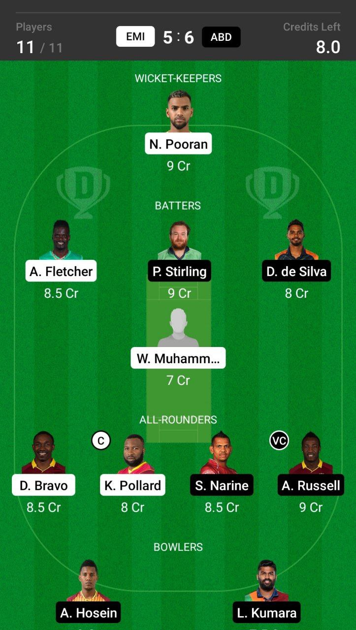 Head-to-Head Dream11 Team Prediction EMI vs ABD