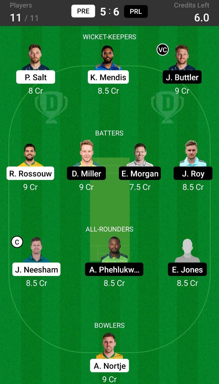 Grand League Dream11 Team Prediction PRE vs PRL