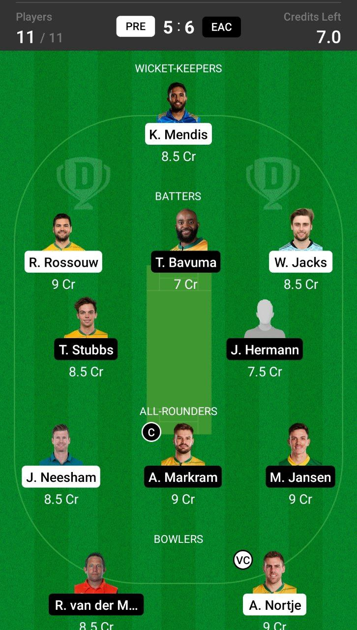 Grand League Dream11 Team Prediction PRE vs EAC