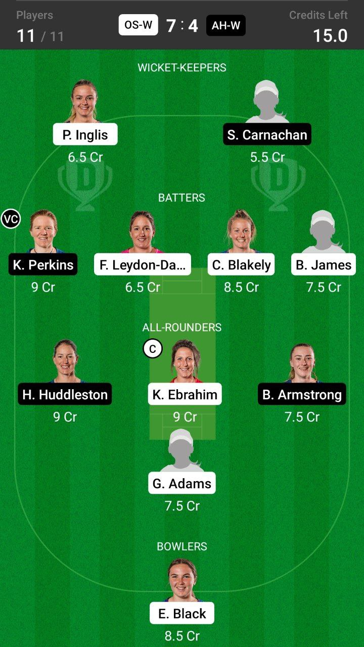 Head-to-Head Dream11 Team Prediction OS-W vs AH-W