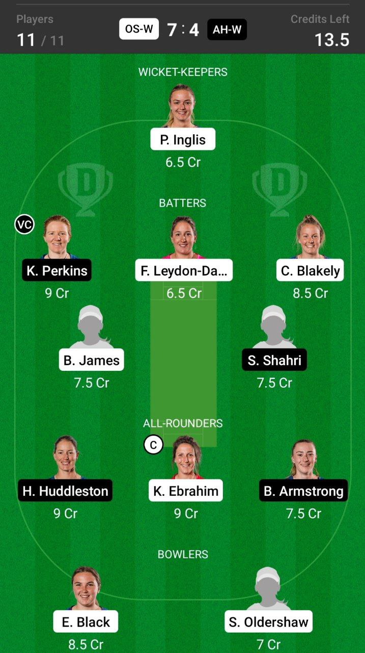 Grand League Dream11 Team Prediction OS-W vs AH-W