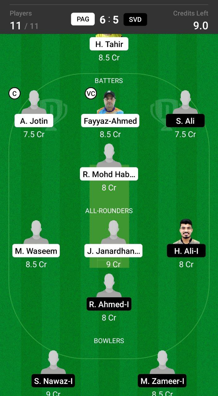 Grand League Dream11 Team Prediction PAG vs SVD