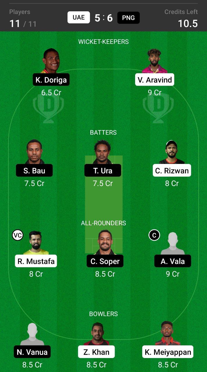 Grand League Dream11 Team Prediction UAE vs PNG