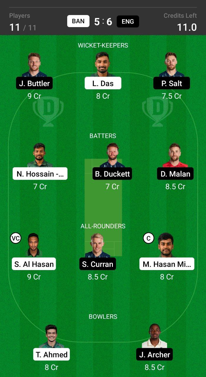 Grand League Dream11 Team Prediction BAN vs ENG