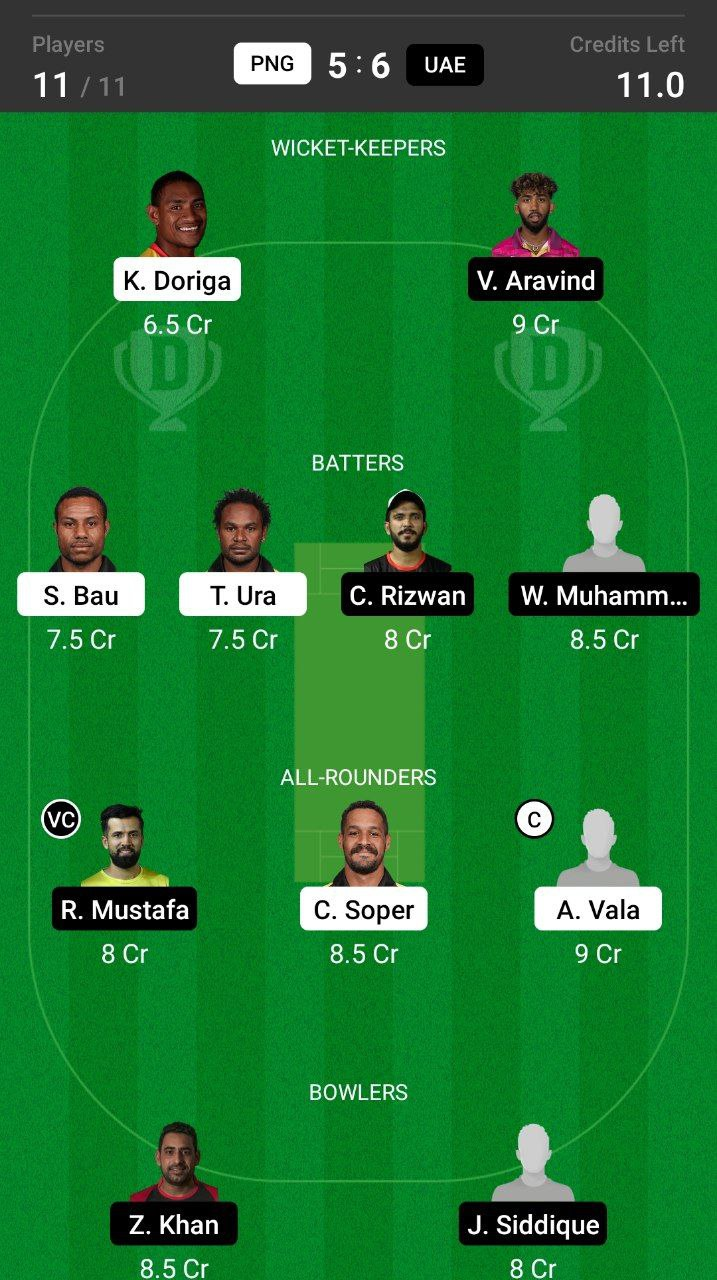 Grand League Dream11 Team Prediction PNG vs UAE 