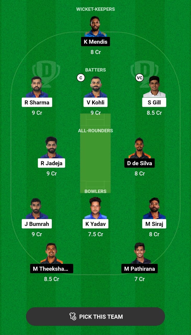 Head-to-Head Dream11 Team Prediction IND vs SL