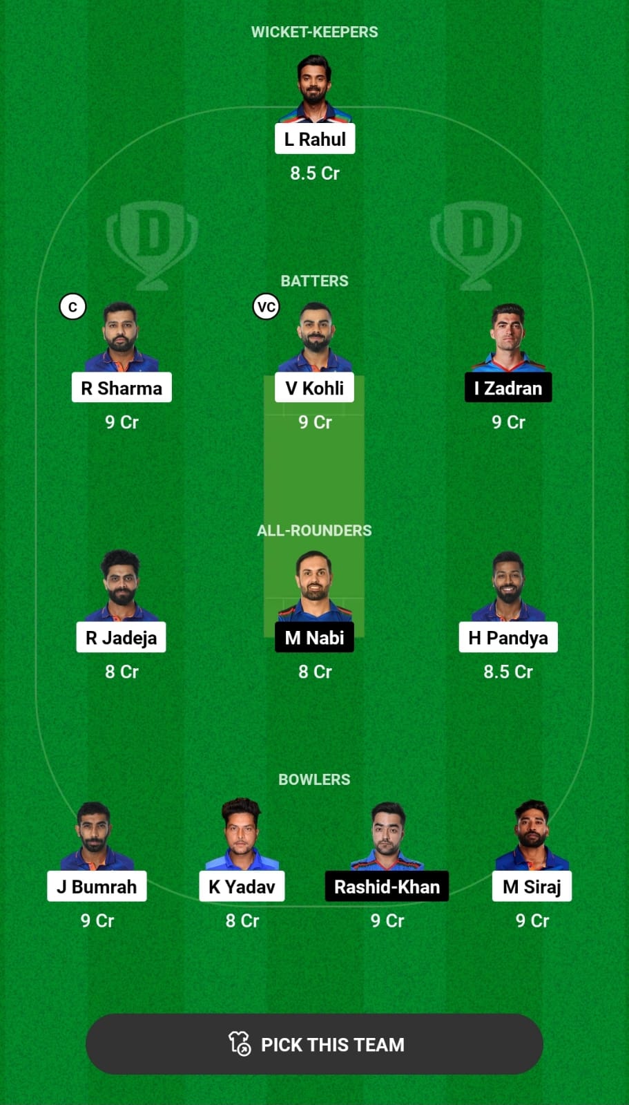 Head-to-Head Dream11 Team Prediction IND vs AFG