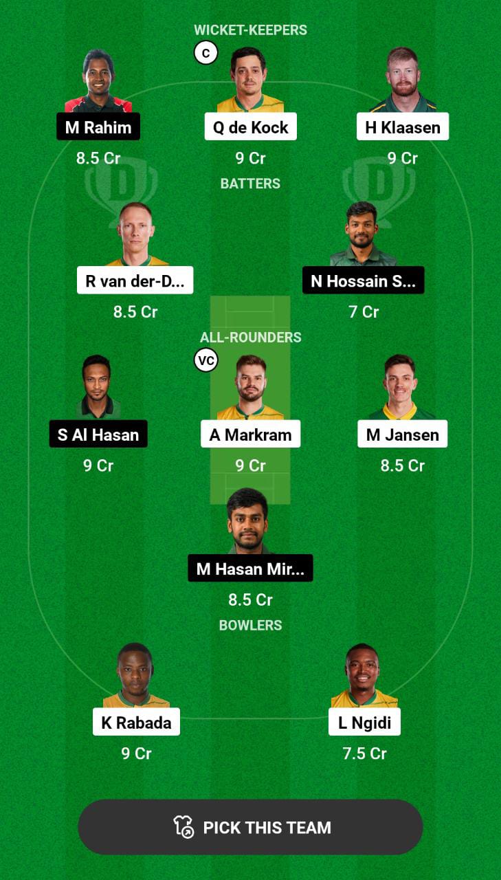 Grand League Dream11 Team Prediction SA vs BAN