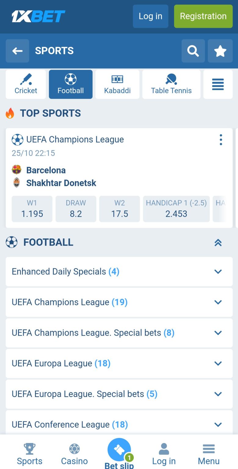 Football Betting at 1xbet