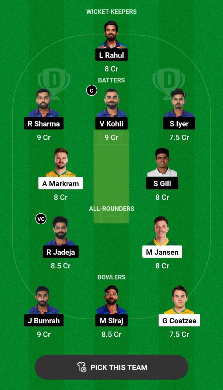 Grand League Dream11 Team Prediction SA vs IND