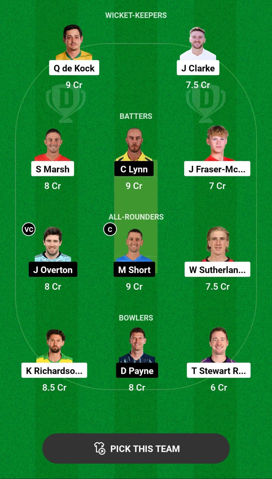 Head-to-Head Dream11 Team Prediction REN vs STR