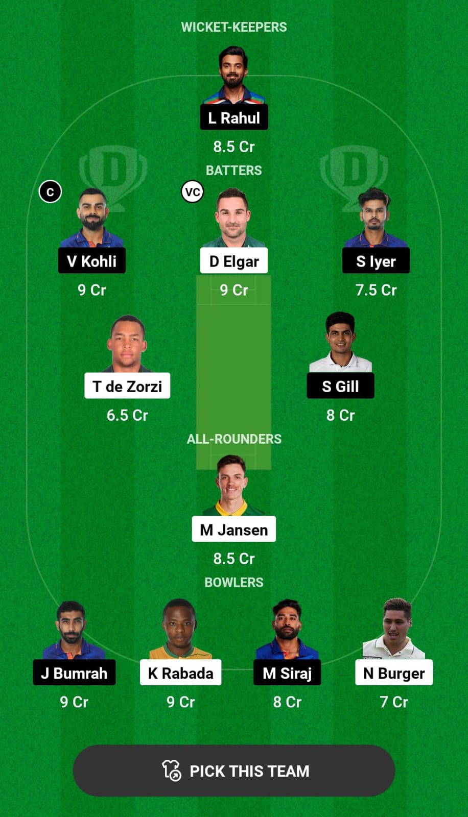 Grand League Dream11 Team Prediction SA vs IND