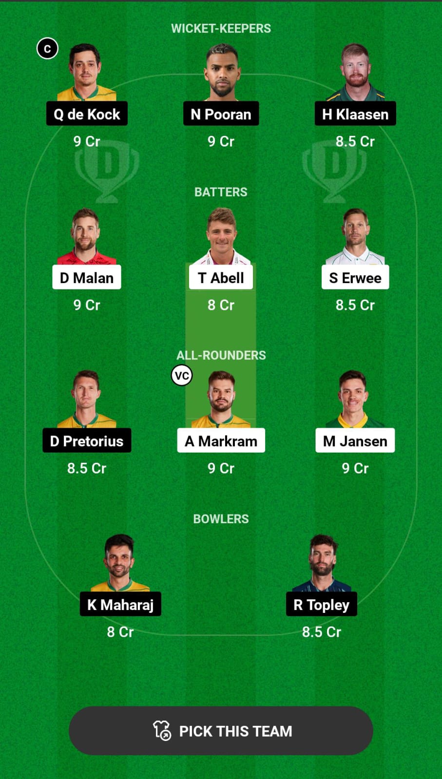 Head-to-Head Dream11 Team Prediction SUNE vs DSG