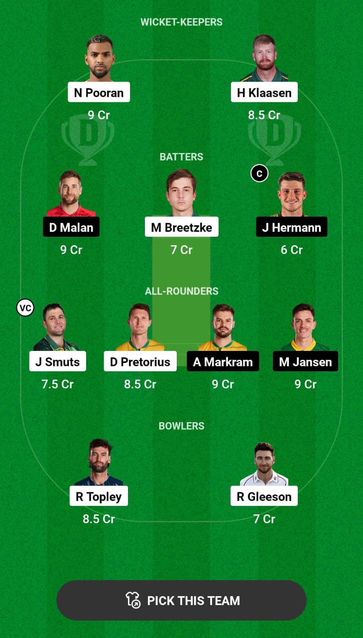 Head-to-Head Dream11 Team Prediction DSG vs SUNE