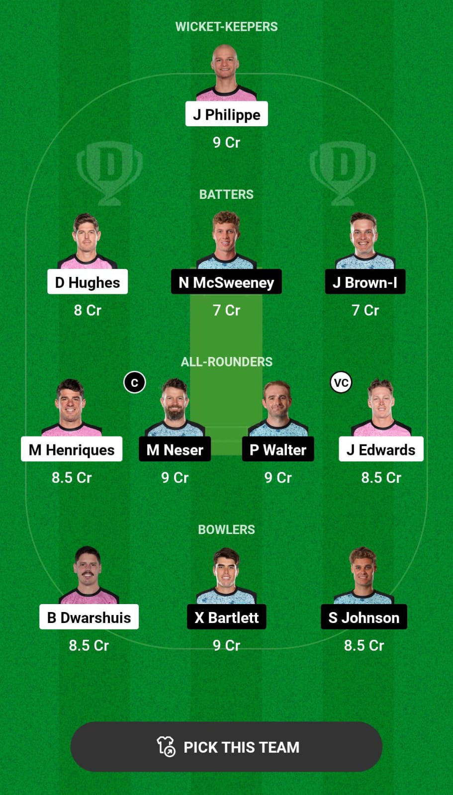 Head-to-Head Dream11 Team Prediction SIX vs HEA