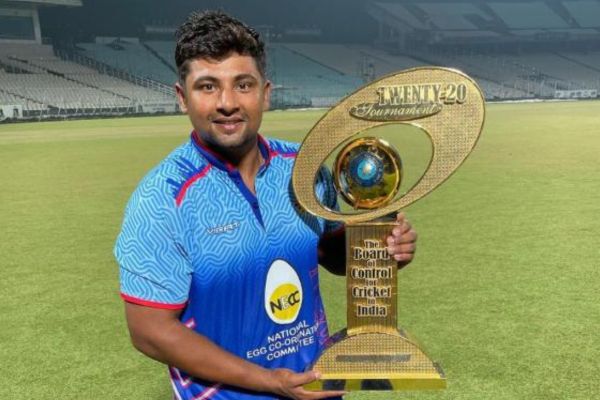 Sarfaraz Khan with BCCI T20 tournament trophy