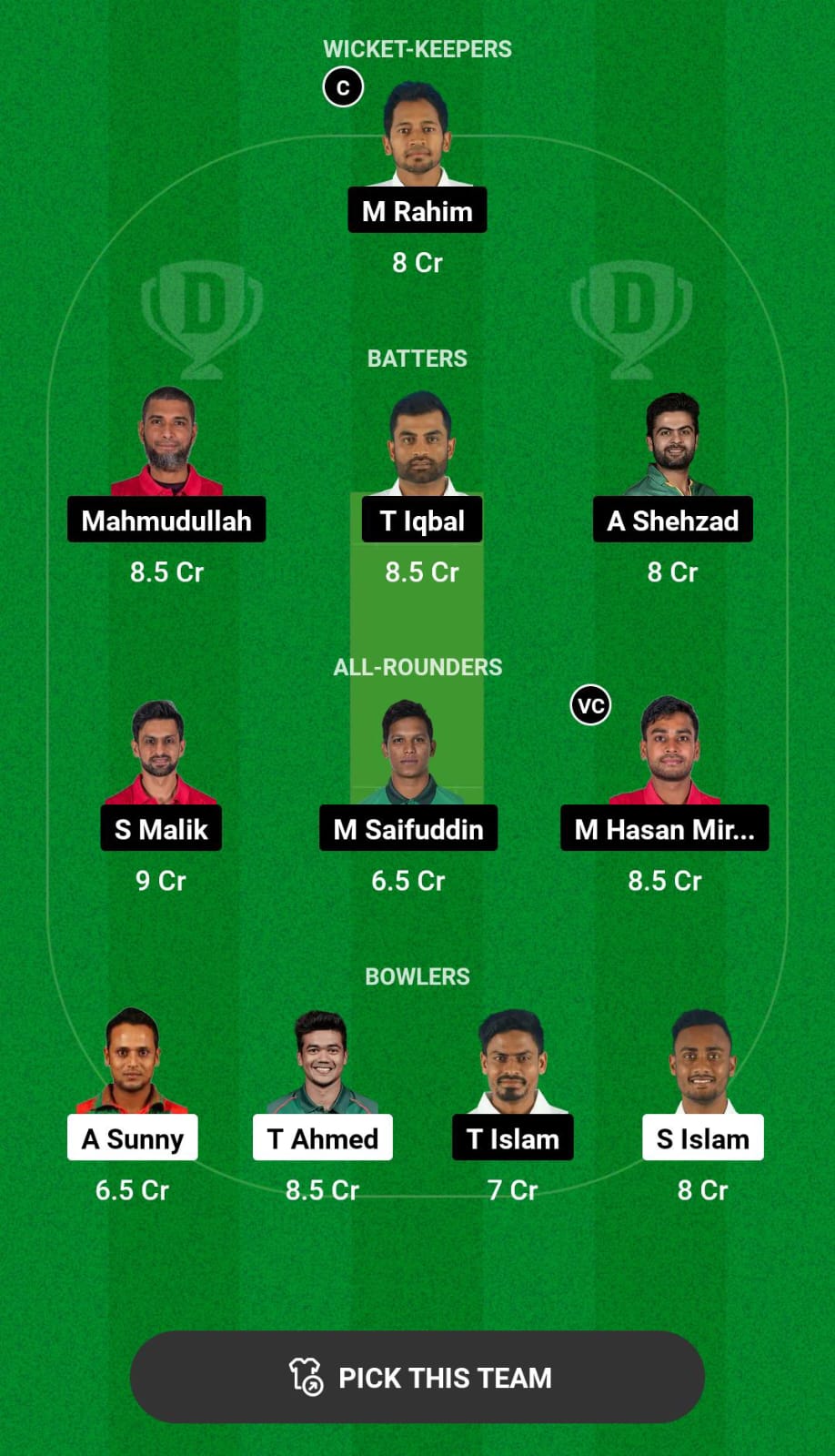 Head-to-Head Dream11 Team Prediction DD vs FBA