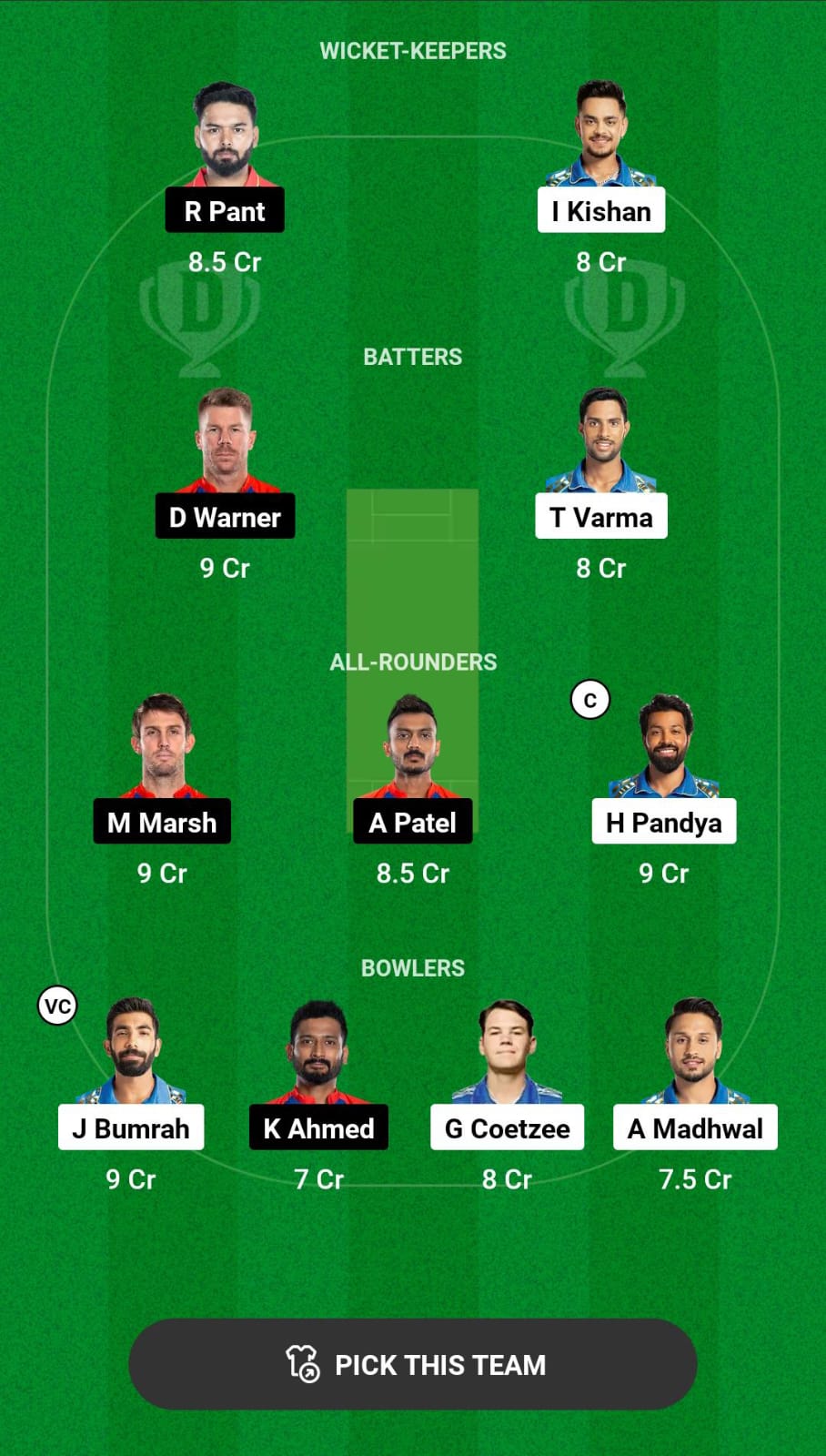 MI vs DC Dream11 Prediction