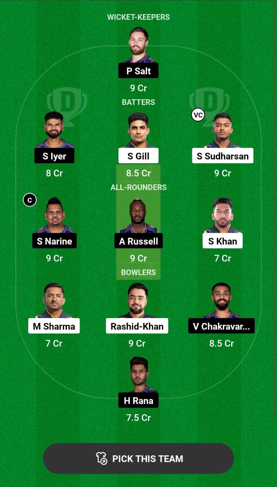 GT vs KKR Dream11 Prediction