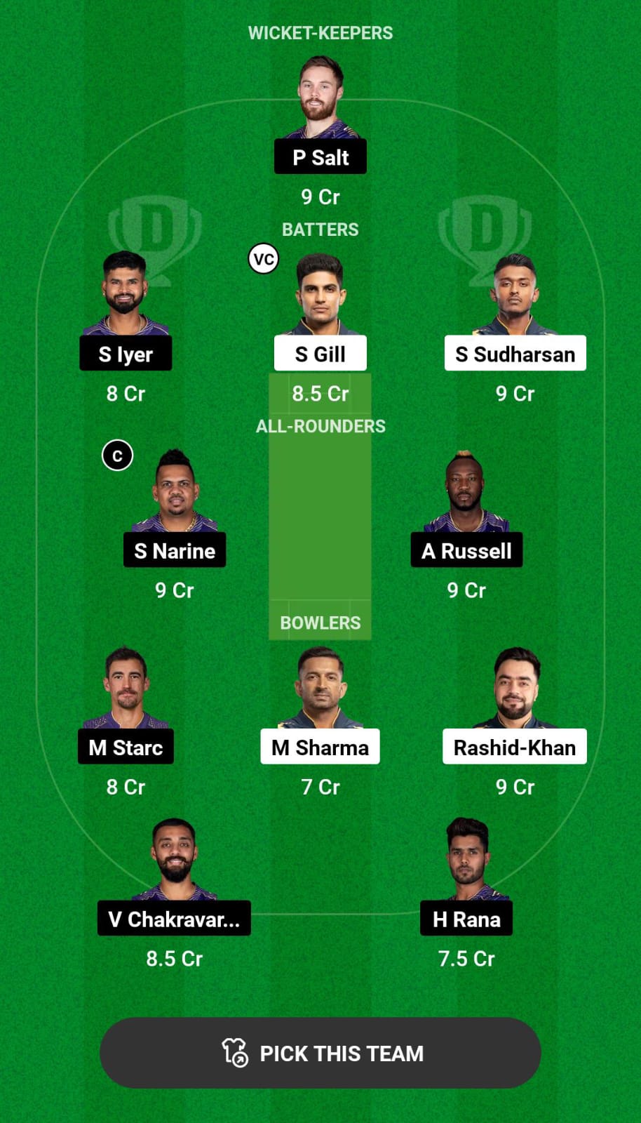 GT vs KKR Dream11 Prediction